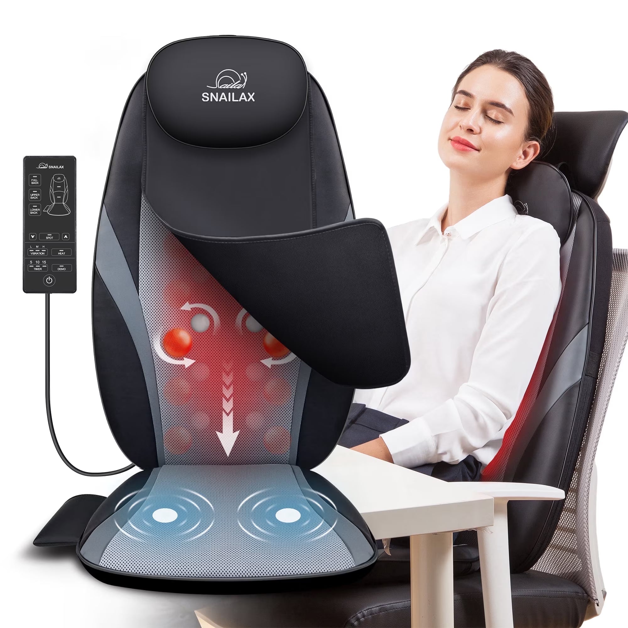 Back Massager with Heat, Deep Kneading Seat Cushion Massager for Office Chair