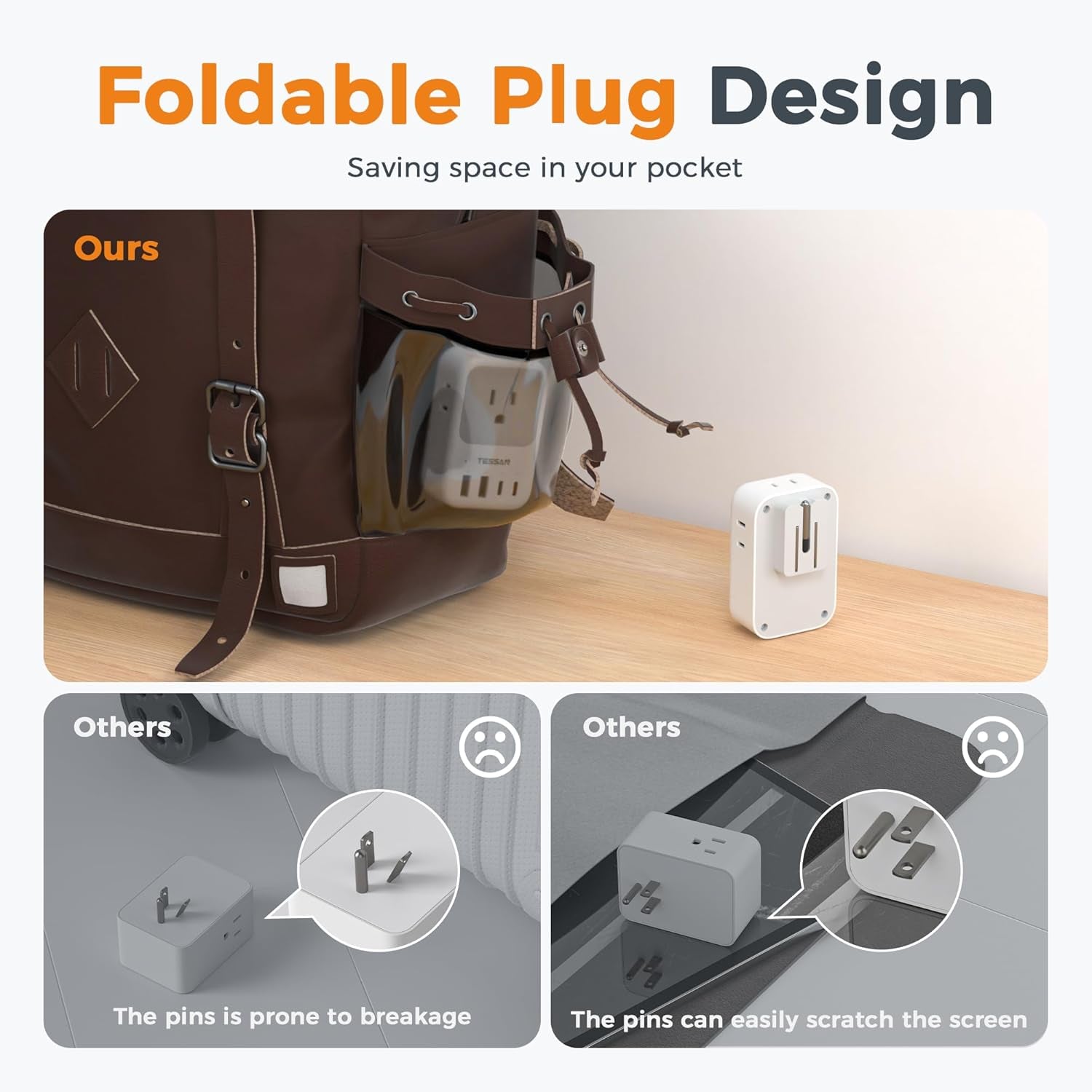 USB C Charger Block 20W PD, Fast Charging Adapter with Foldable Plug | 1875W Power Outlet Extender(4 AC and 4 USB) for Cruise, Home, Office, Dorm Room Essentials, Grey