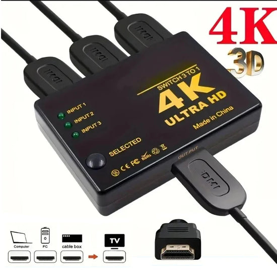 4K HDMI 3 In 1 Out Switcher Hub